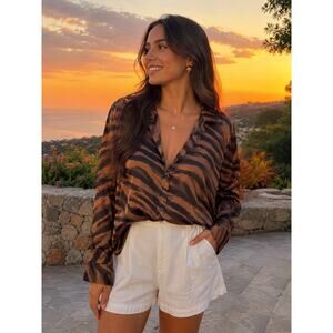 Felicite | Tiger Print Satin Button-Front Blouse